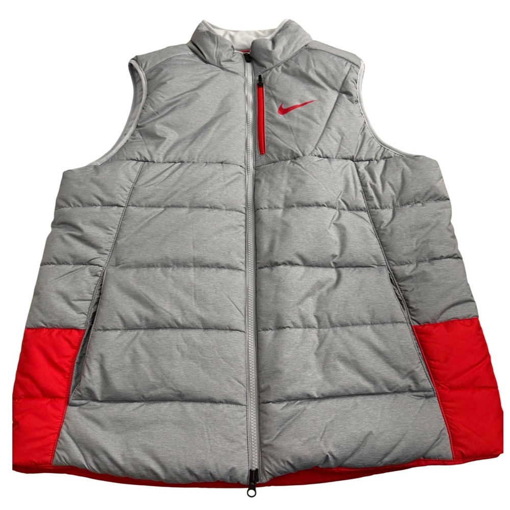 Nike Mens Puffer Vest Grey Red Colorblock Full Zip Quilted XL SKU203